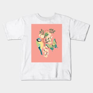 Blue Tit and Butterfly 1 Kids T-Shirt